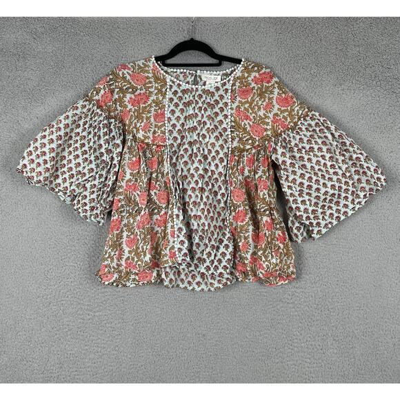 Rachel Zoe Blouse Womens Small Floral Boho Puff Sleeve Top Shirt Multicolor - Picture 1 of 12